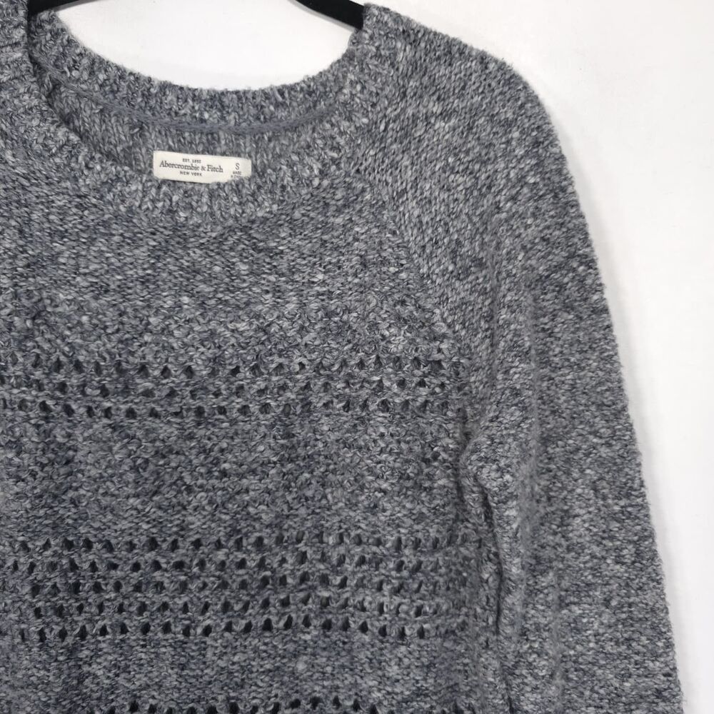 ABERCROMBIE & FITCH Womens Sweater SMALL Gray Cozy Open Knit Pullover - Picture 9 of 10